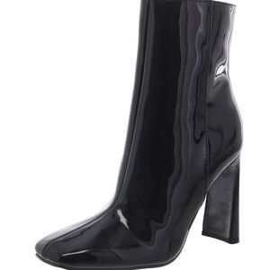 Nine West Boots Size Patent Leather Size 8 Black Block Heel Square Toe